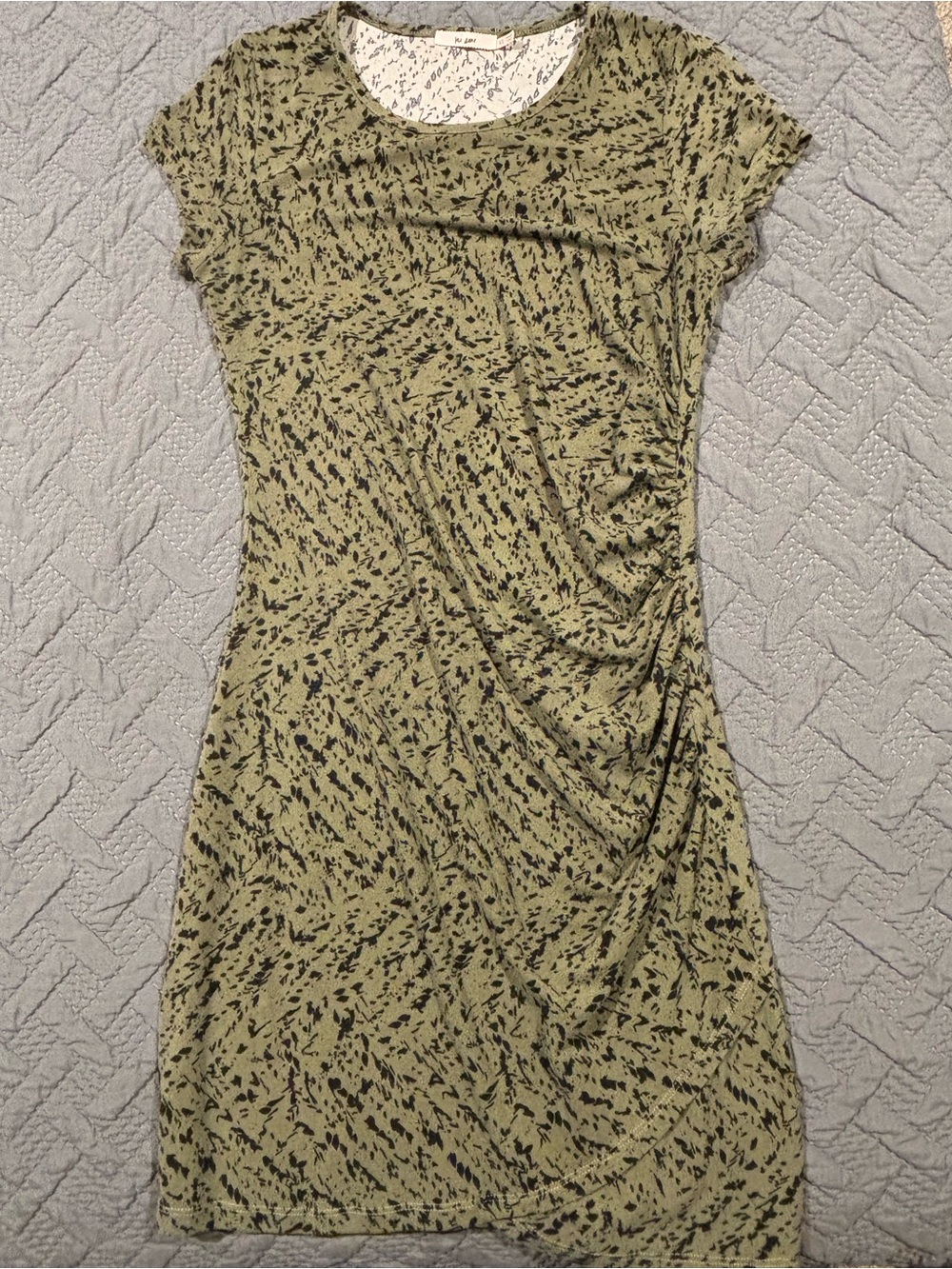 Mi Ami Olive Green & Black Printed Midi Dress